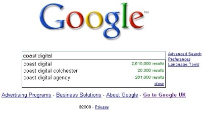 Screenshot of Google Suggest search query